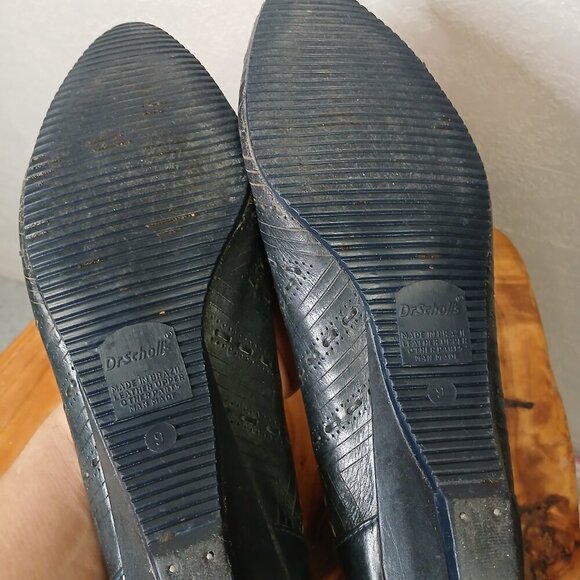 UGC Vintage Dr. Scholl's Leather slides flats navy blue size 9 - Picture 7 of 8